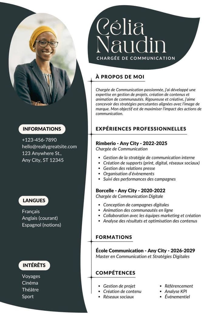 Exemple de CV en ligne professionnel avec photo, expériences et compétences